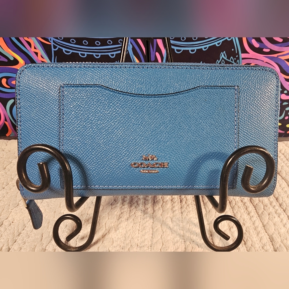 Coach Vibrant Bright Blue Textured Wallet F54007
